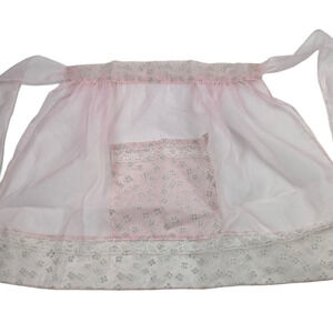 Elegant Sheer Pink  Kitchen Apron with Faint Floral Pattern on Pocket & Hem